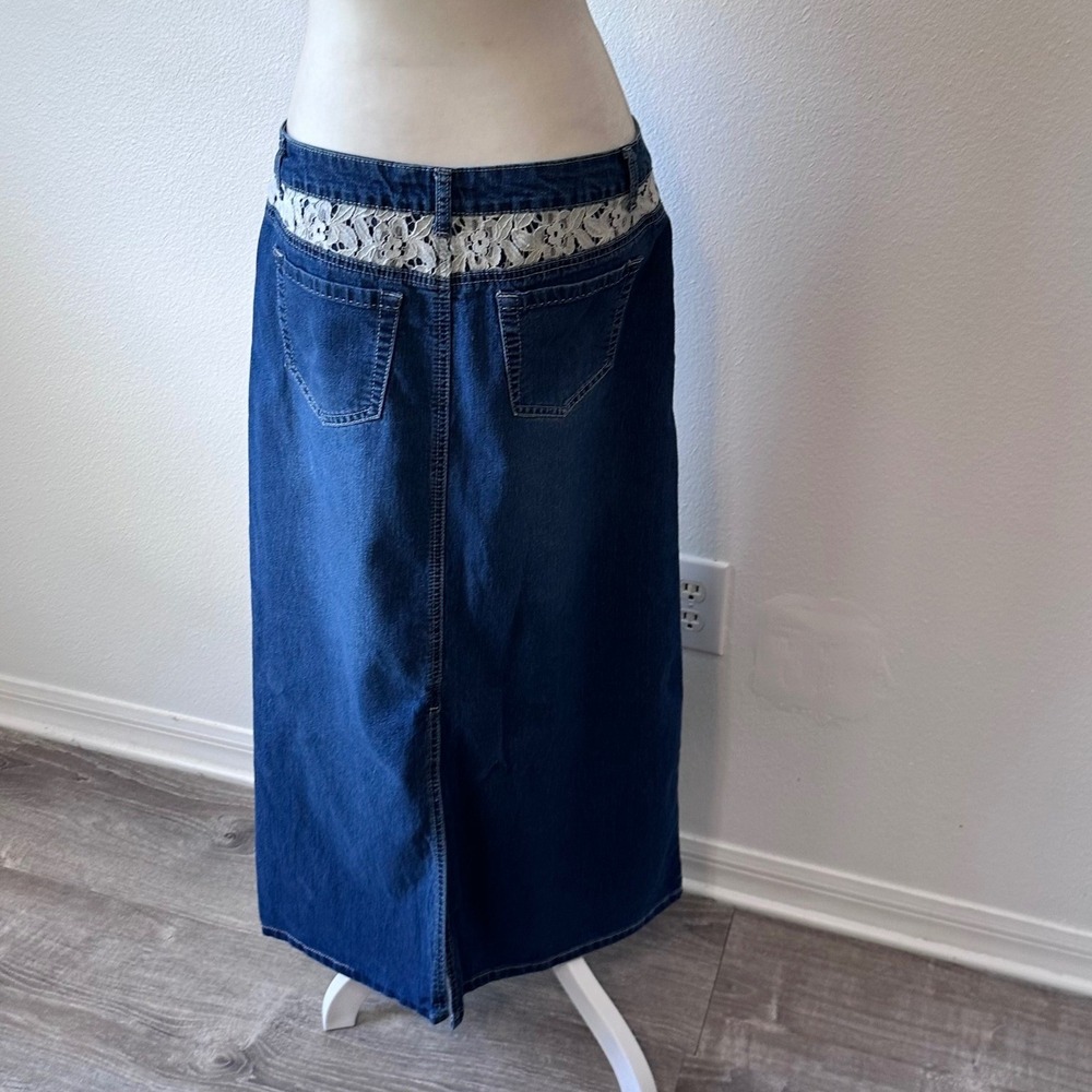 Cato Lace Trim Denim Maxi Skirt Women Size 10 Blue - Picture 3 of 8